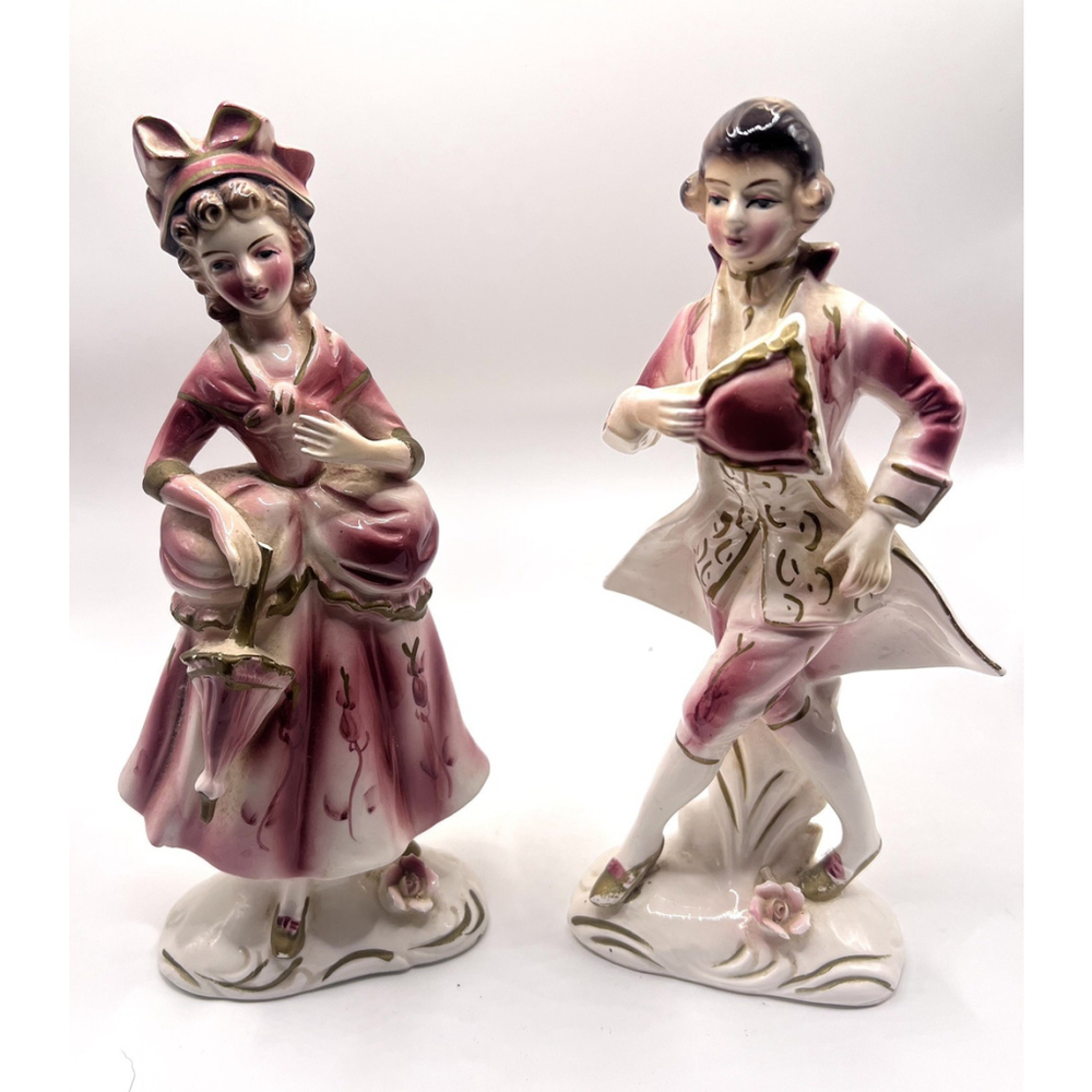 Vintage Wales Victorian Porcelain Figurines Man Woman Couple Made in Japan Set/2